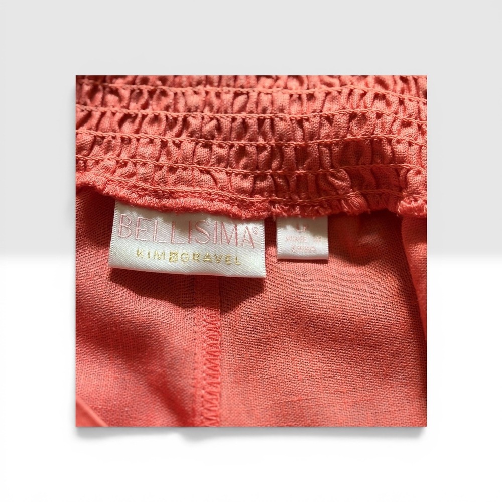Bellissima Kim Gravel Coral Pink Palm Tree Linen Blend Tie Front Top Pants SET - Picture 5 of 14